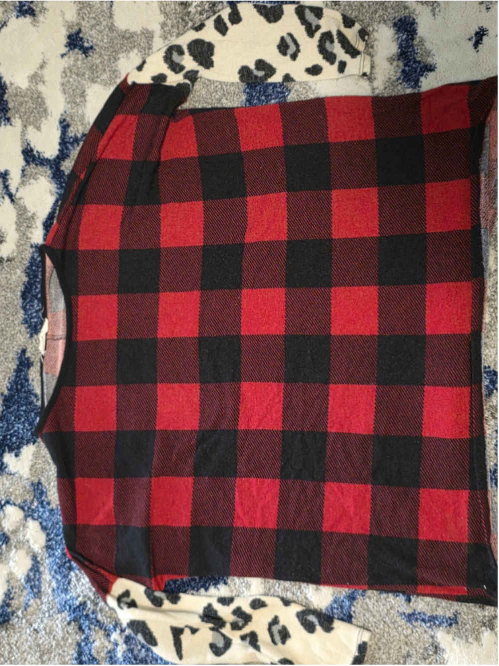 Women's a.gain Long Sleeve Tee Red Black Plaid Size L